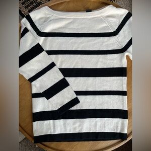 Moda International Silk & Cashmere Striped Sweater Boat Neck Knit Top